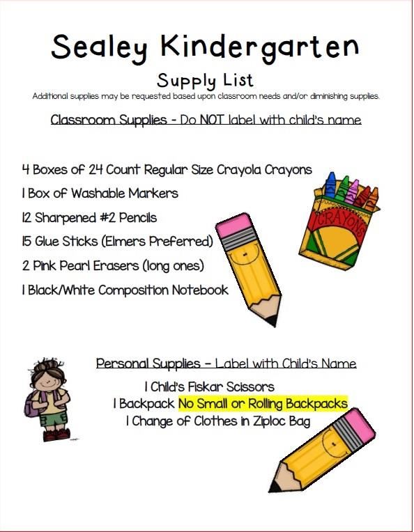 School Supply Lists / Kindergarten