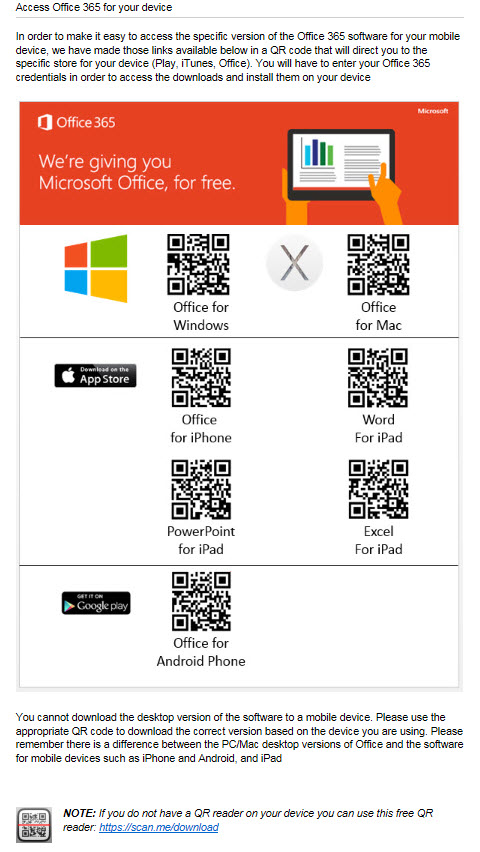 Office 365 QR Codes for deivces Office 365 QR Codes for deivces