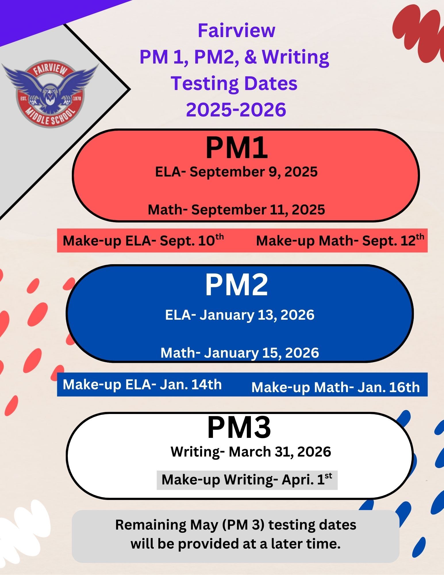 2025-2026 PM1, PM2, Writing Schedule