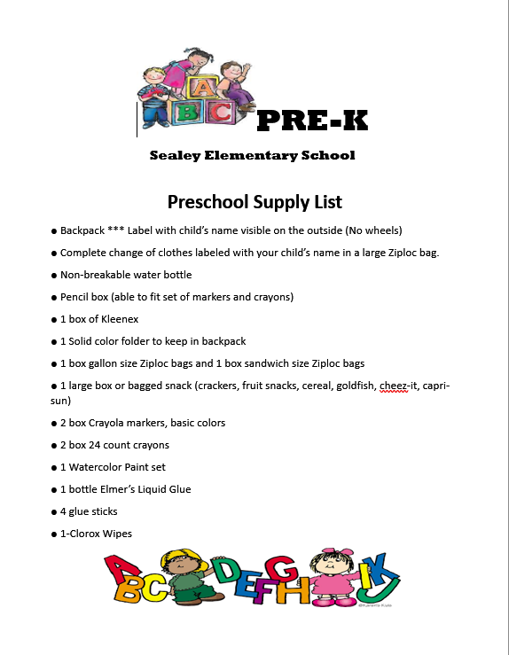 Pre-K School Supply List - P.S. 211 School Supply Lists - Elm Tree  Elementary School