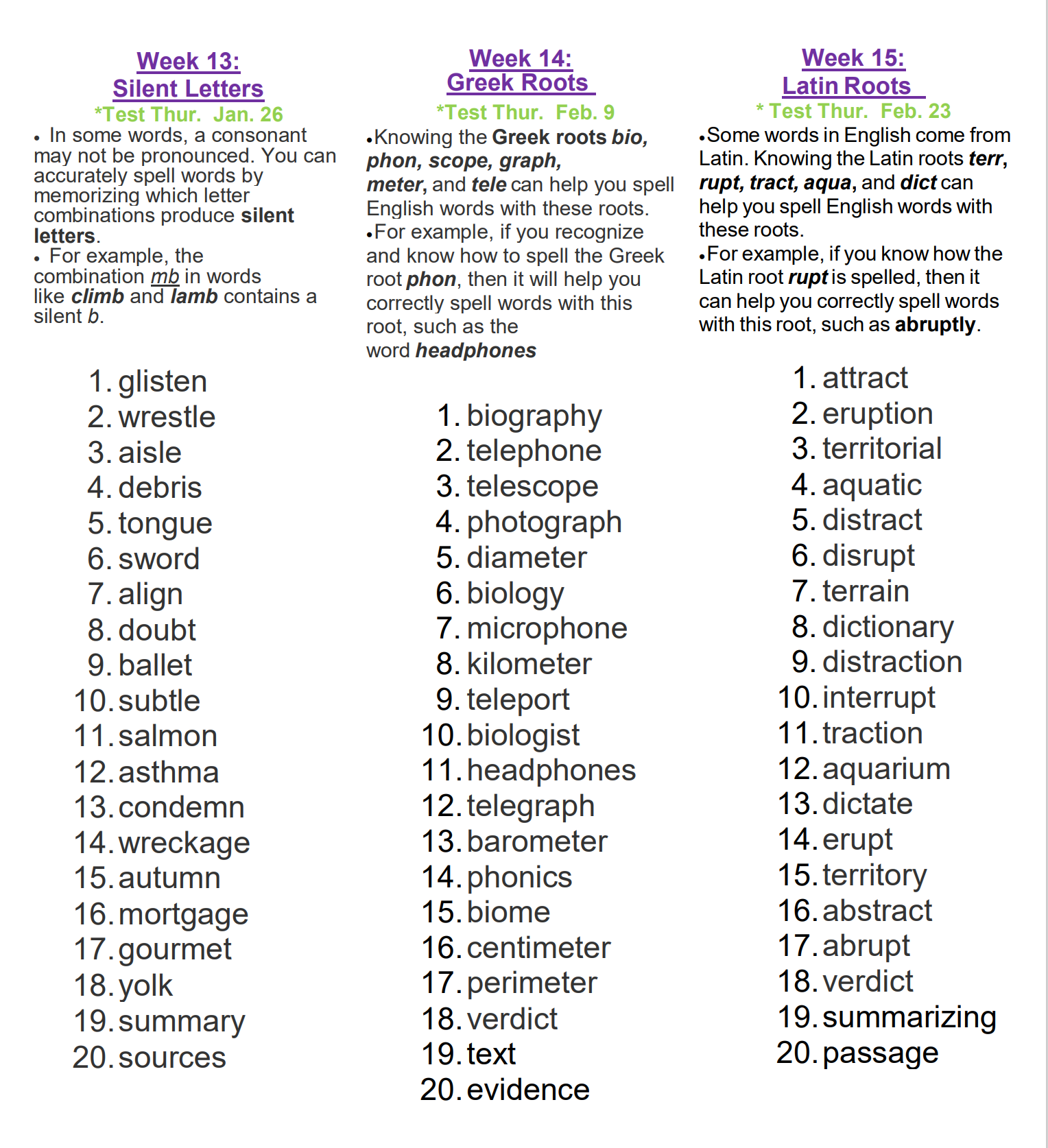 Mrs. Walker / Spelling Words