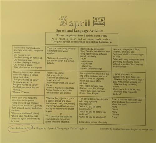 Mrs. Roberts / Speech/Language Monthly Calendars