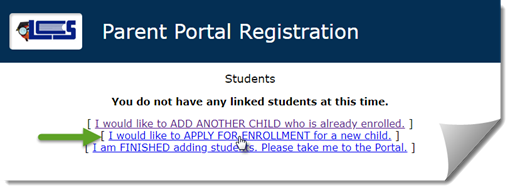 Parent Portal Registration screen 