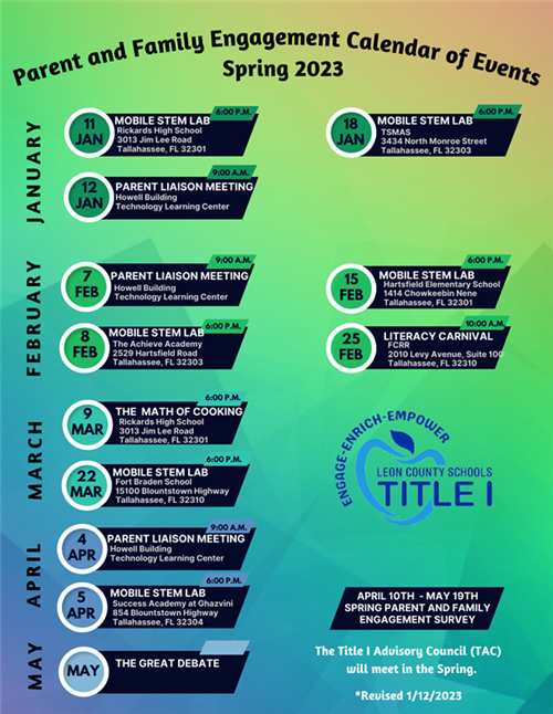 Spring 20223 Title 1 Event Calendar