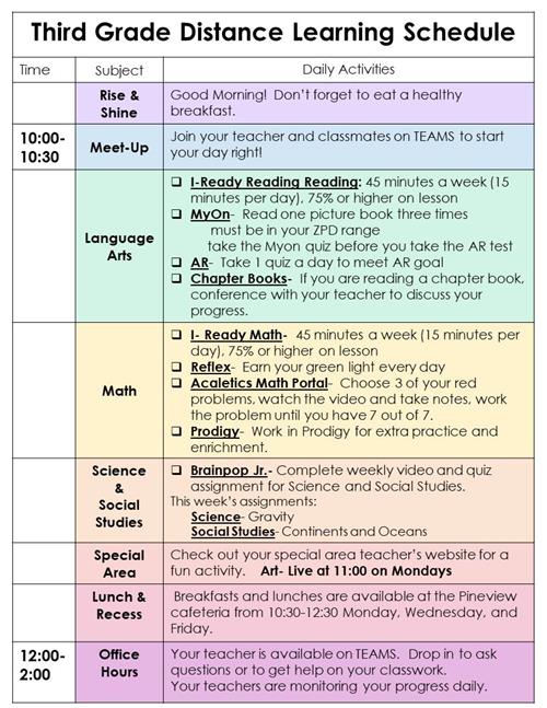 THIRD GRADE / Distance Learning Schedule