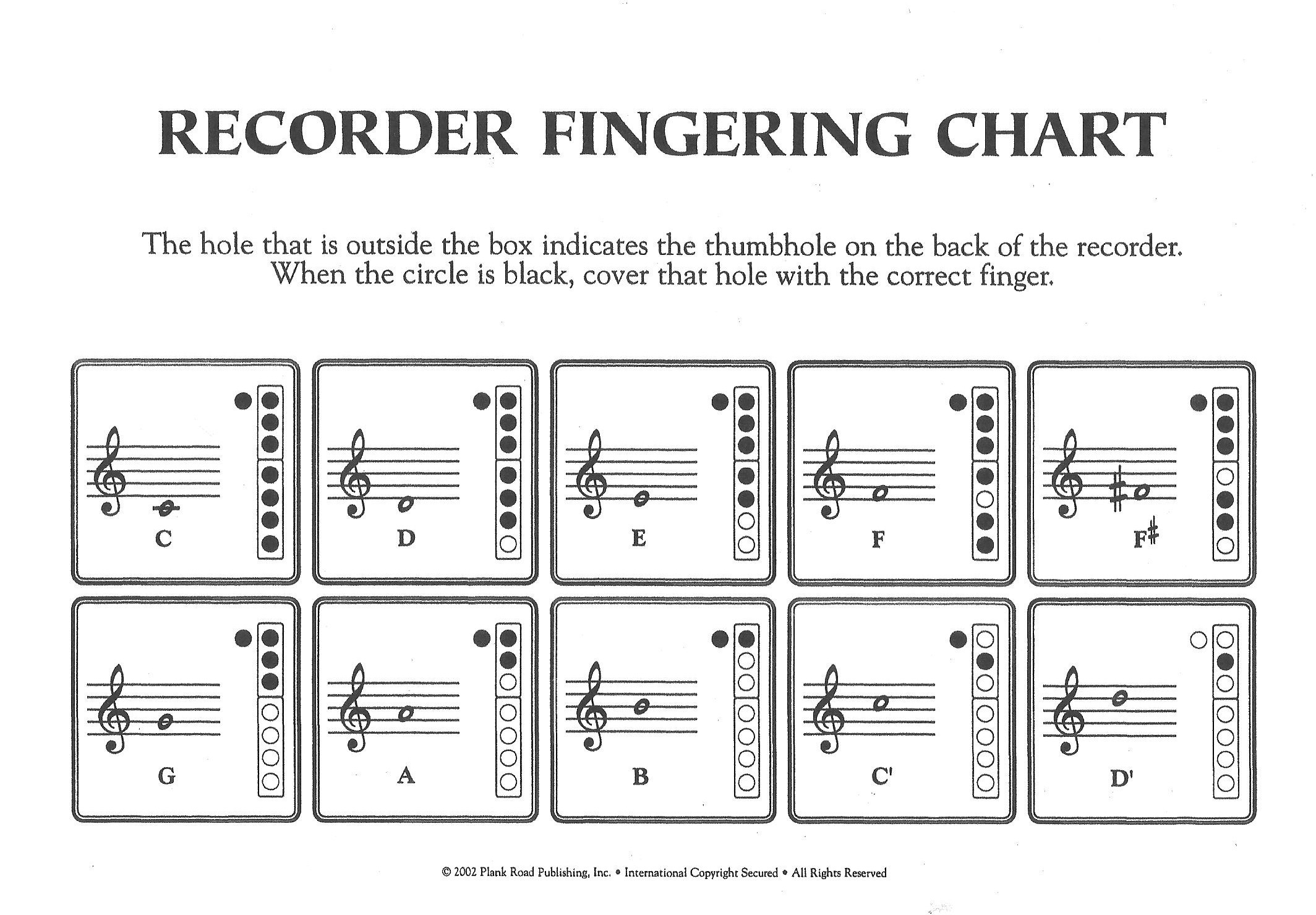 Recorder Finger Placement Chart